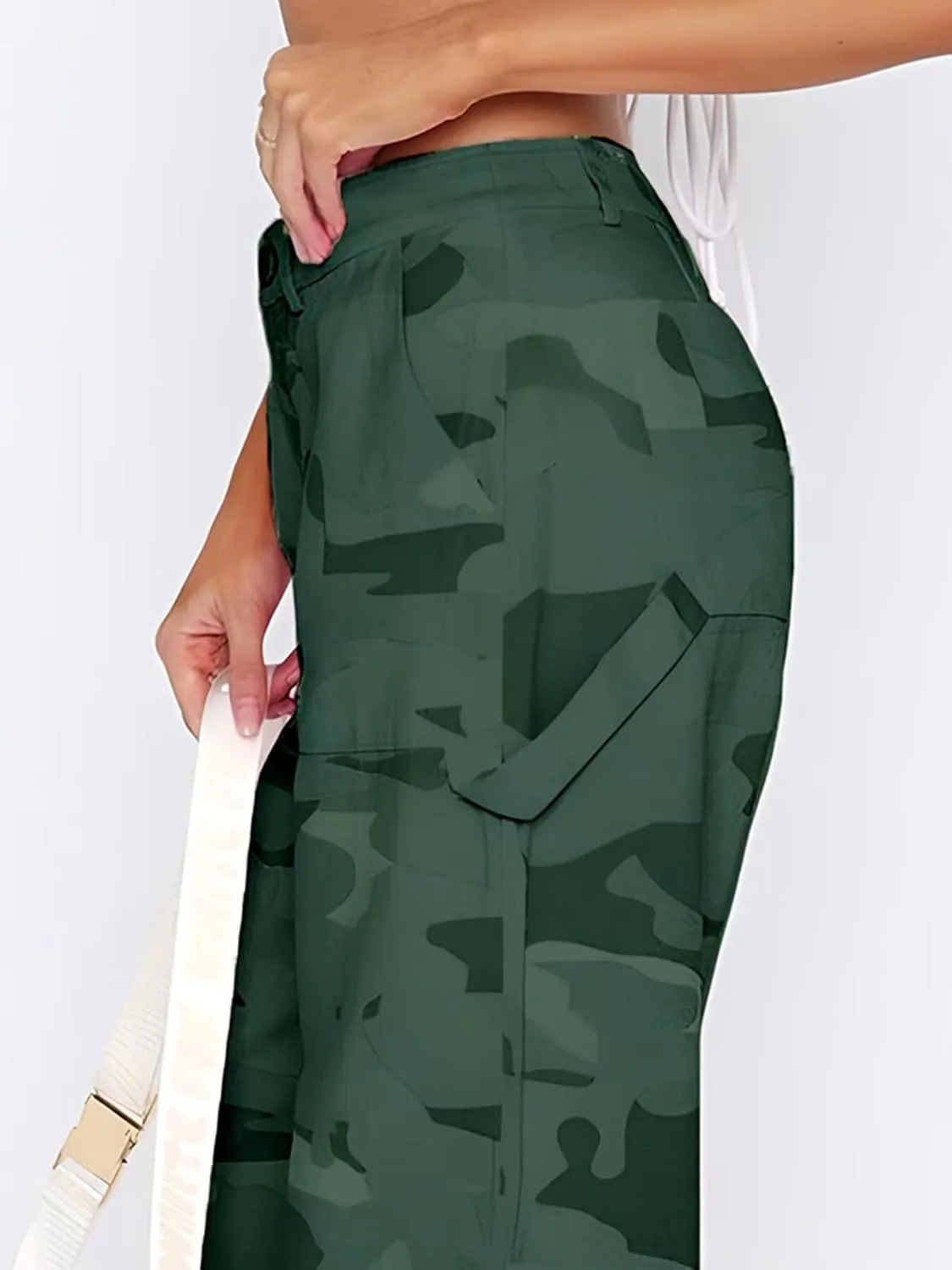 Flamingals Cargo Pants for Women Baggy Wide Leg Mid Waist Causal Y2K Pants with Pockets