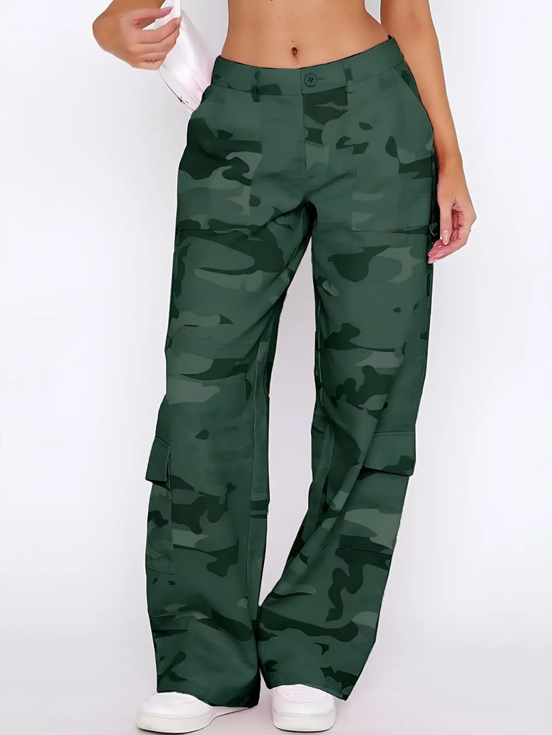 Flamingals Cargo Pants for Women Baggy Wide Leg Mid Waist Causal Y2K Pants with Pockets