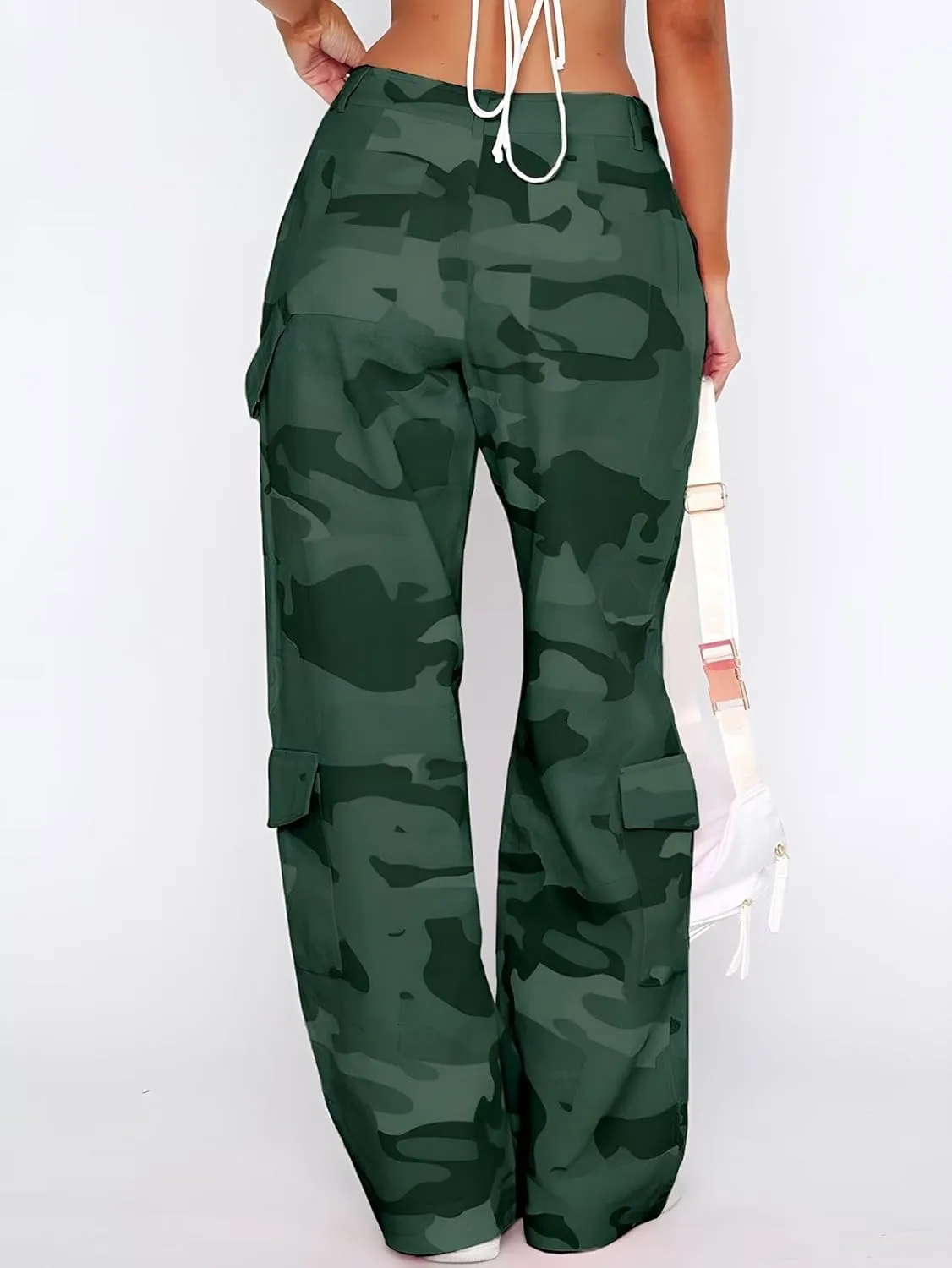 Flamingals Cargo Pants for Women Baggy Wide Leg Mid Waist Causal Y2K Pants with Pockets