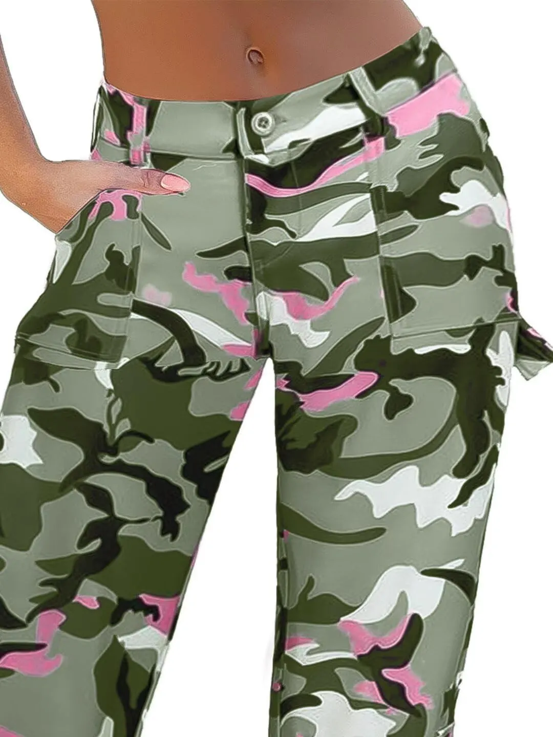 Flamingals Cargo Pants for Women Baggy Wide Leg Mid Waist Causal Y2K Pants with Pockets