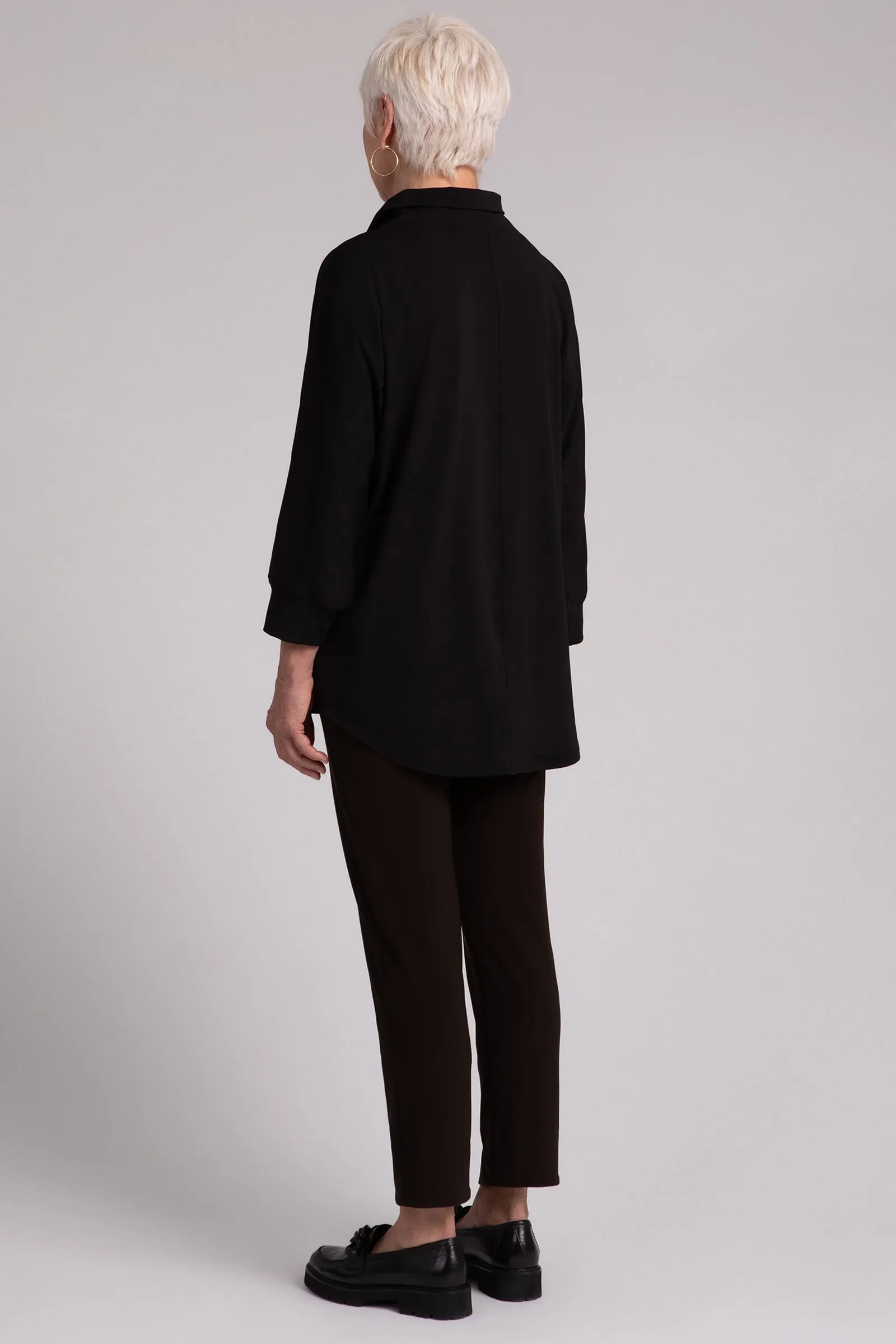 Fleece Back Jersey Funnel Neck Pullover with Kangaroo Pocket | Black