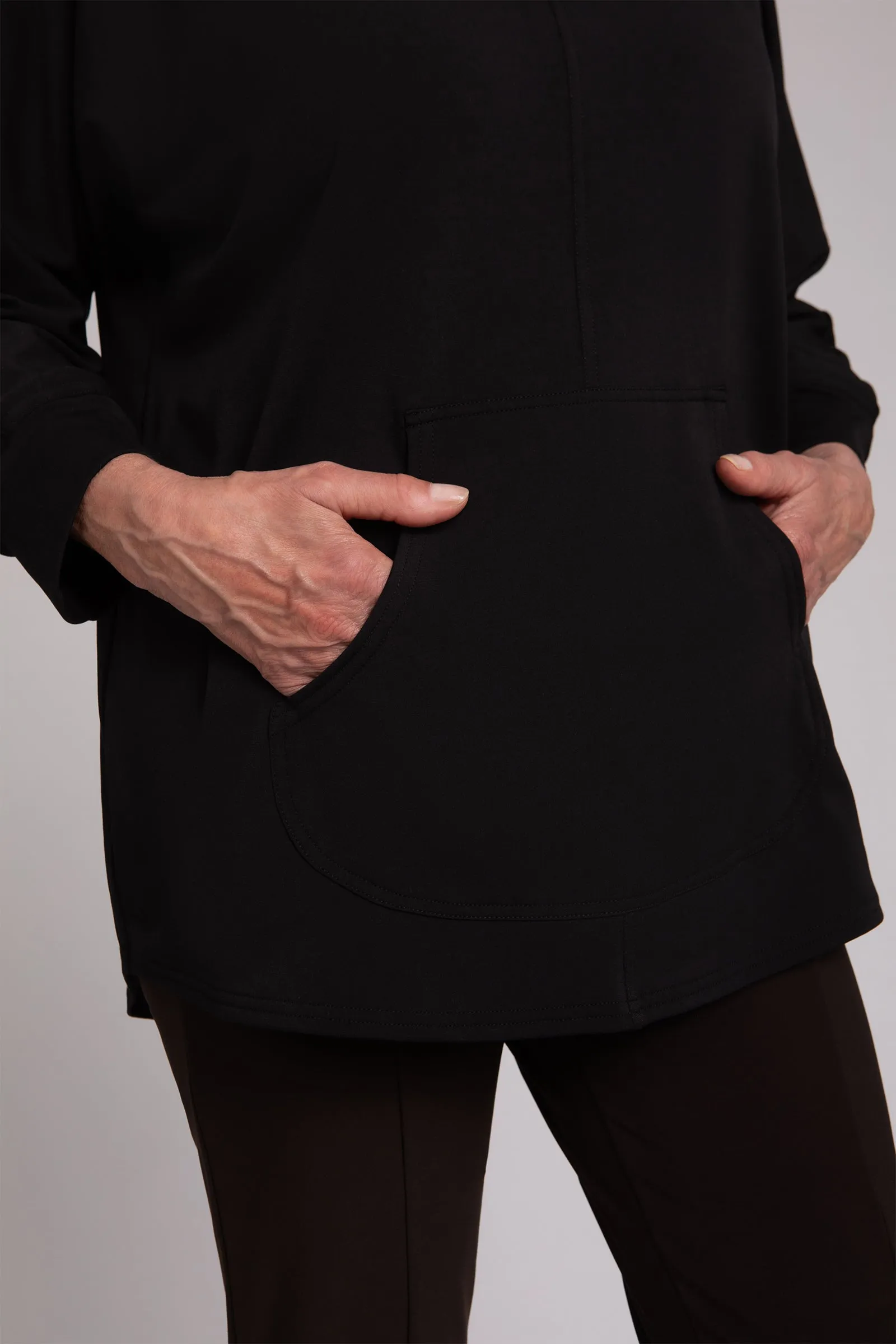 Fleece Back Jersey Funnel Neck Pullover with Kangaroo Pocket | Black