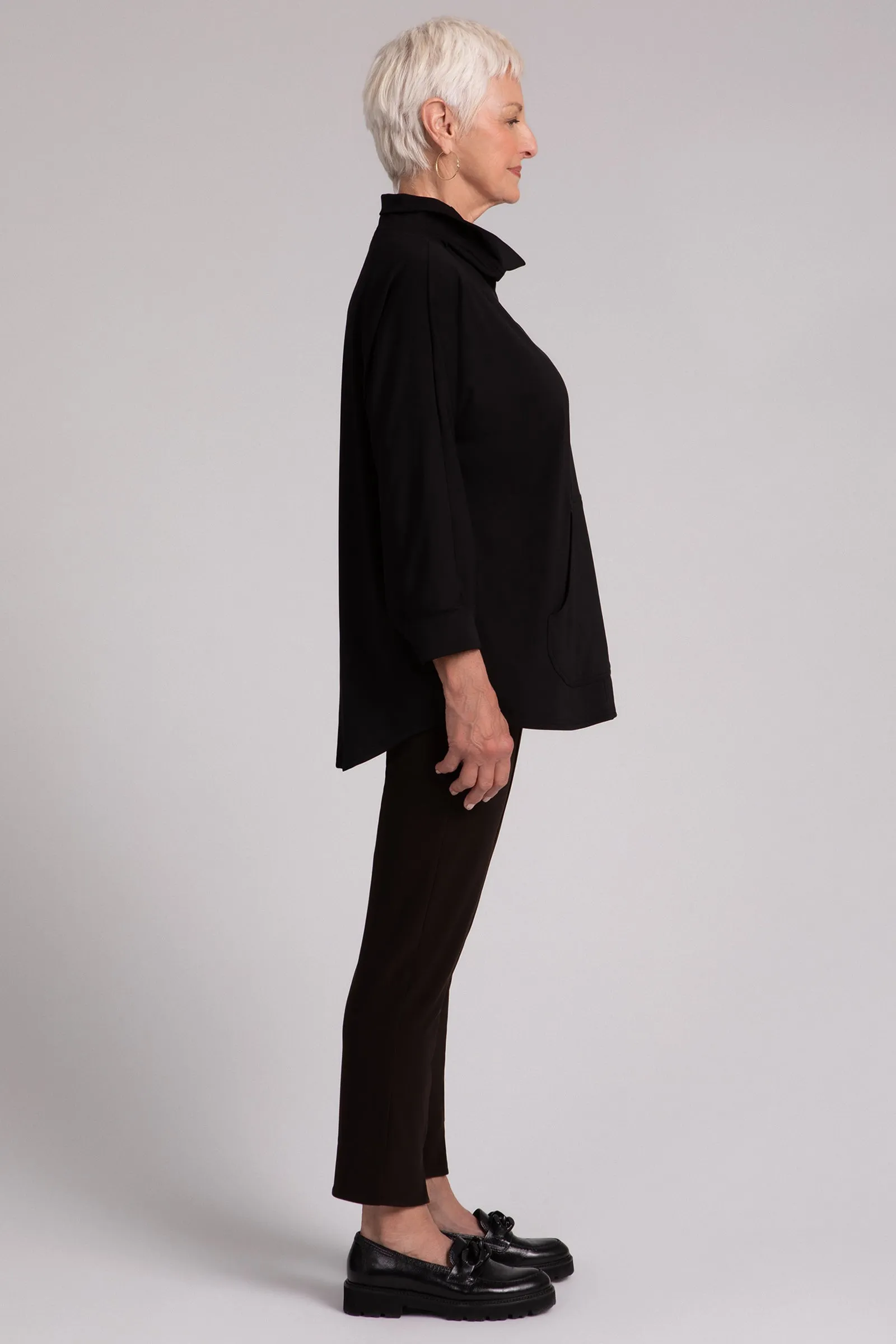 Fleece Back Jersey Funnel Neck Pullover with Kangaroo Pocket | Black