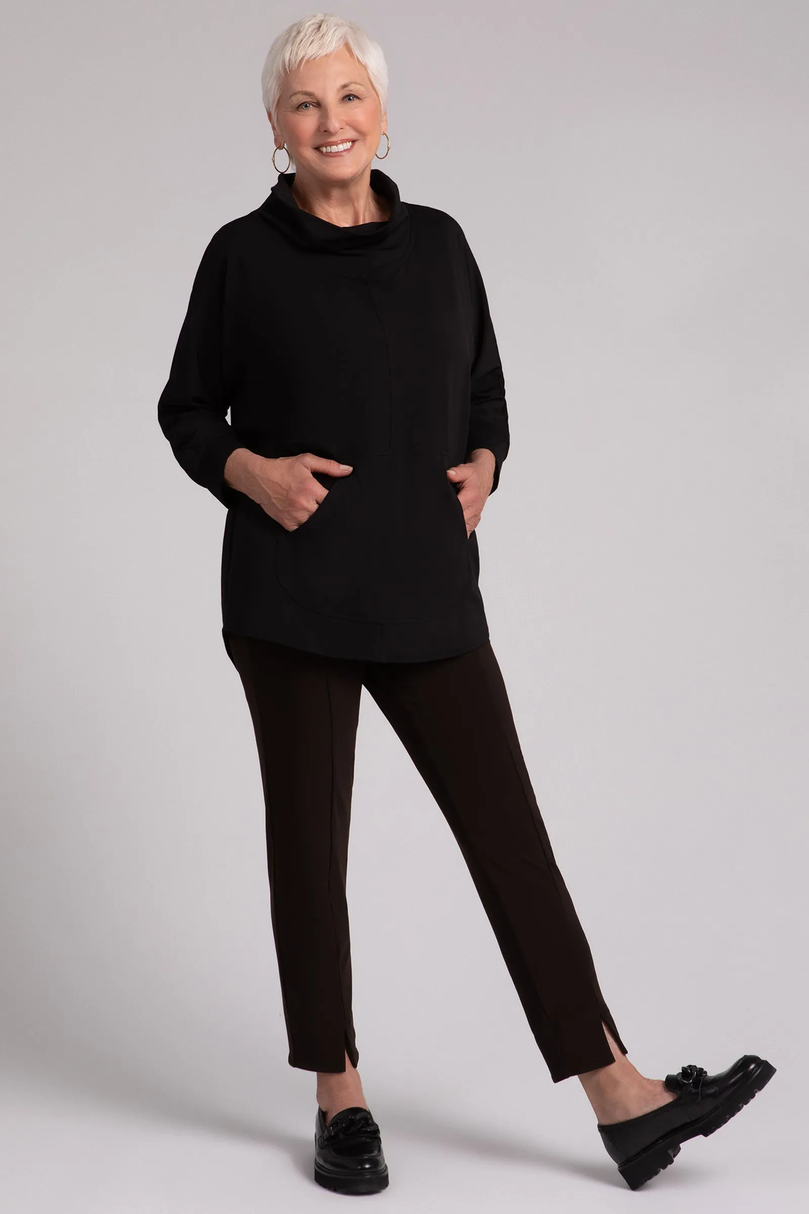 Fleece Back Jersey Funnel Neck Pullover with Kangaroo Pocket | Black