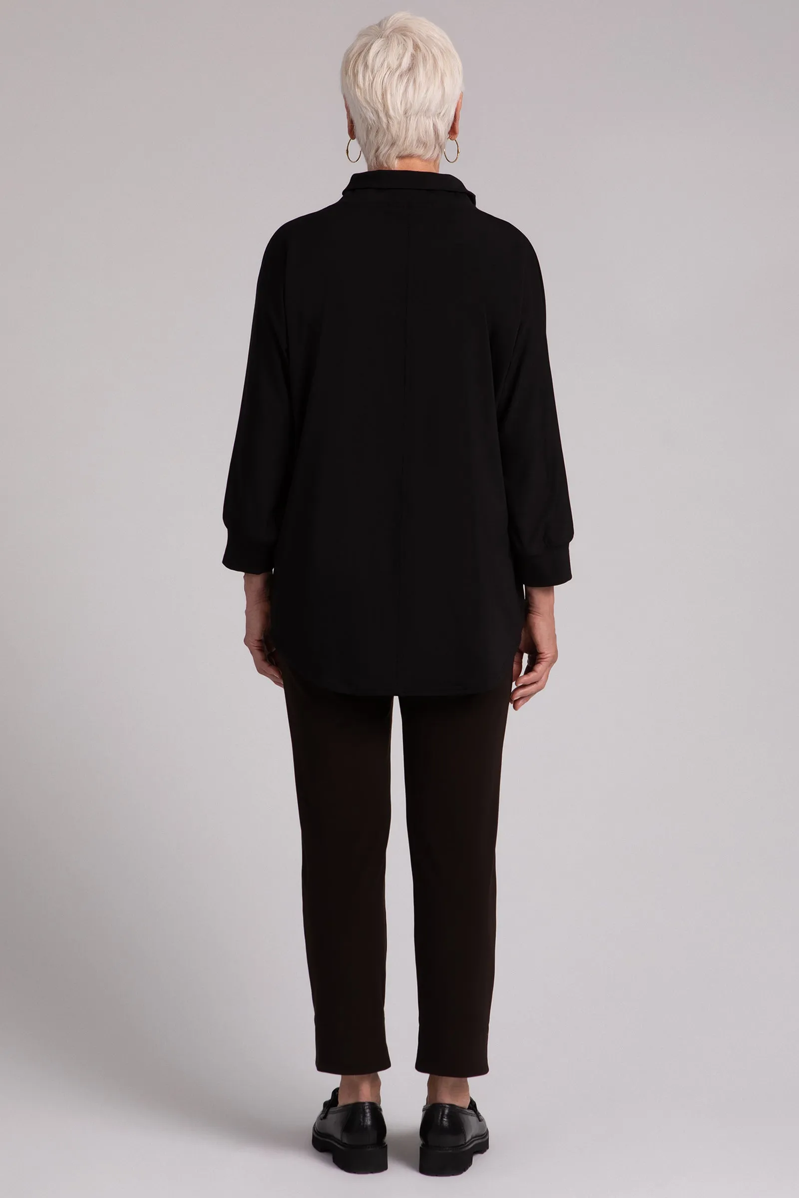 Fleece Back Jersey Funnel Neck Pullover with Kangaroo Pocket | Black