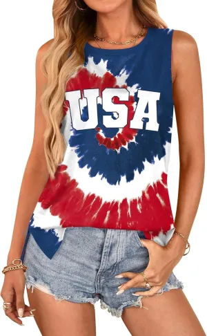 For G and PL 4th of July Women's American Flag Patriotic Summer Tank Top