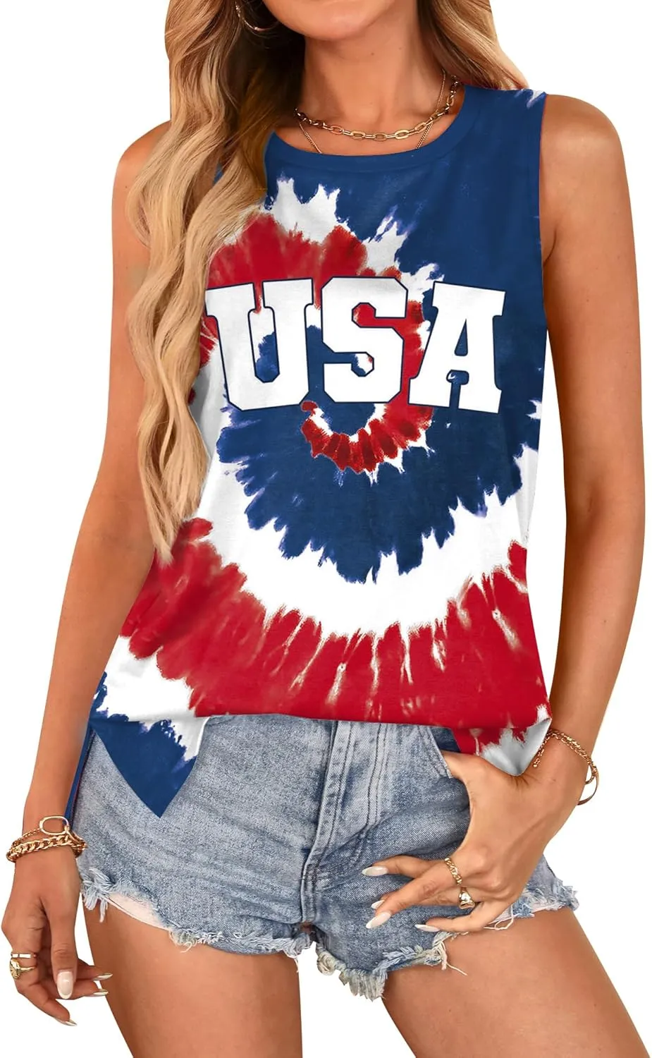 For G and PL 4th of July Women's American Flag Patriotic Summer Tank Top