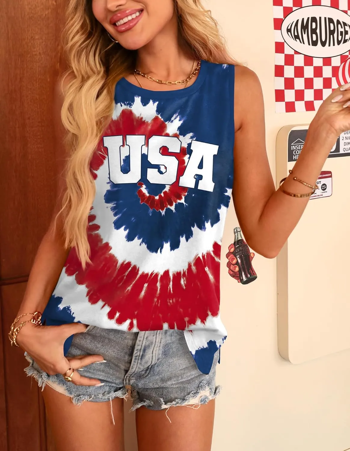 For G and PL 4th of July Women's American Flag Patriotic Summer Tank Top