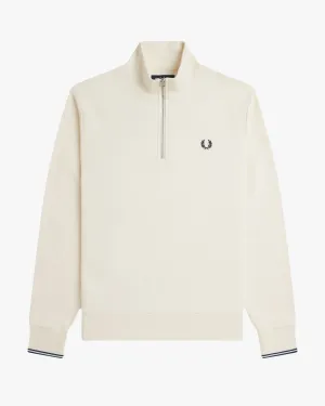 Fred Perry Half Zip Sweatshirt - Ecru / Tennis Blue
