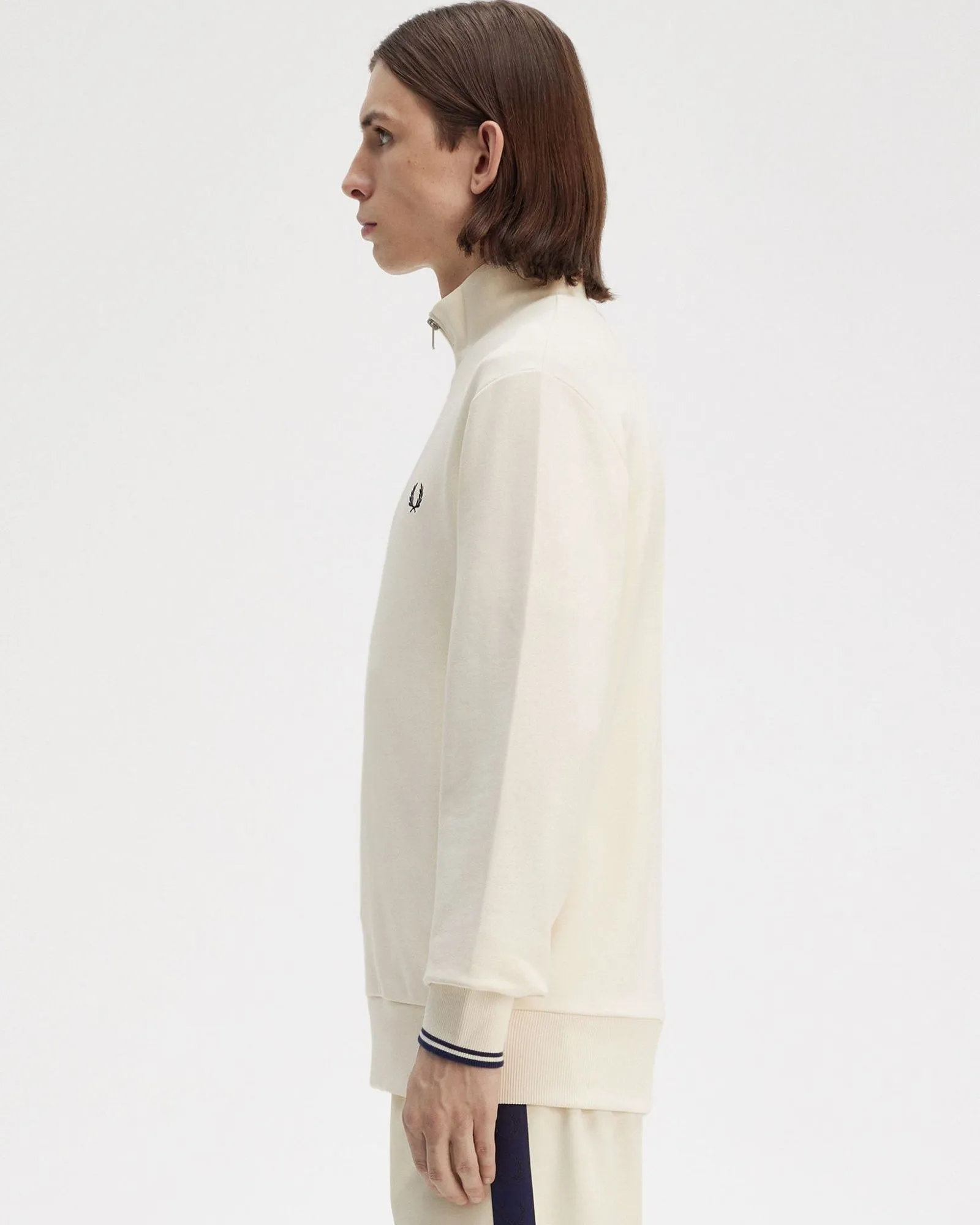 Fred Perry Half Zip Sweatshirt - Ecru / Tennis Blue