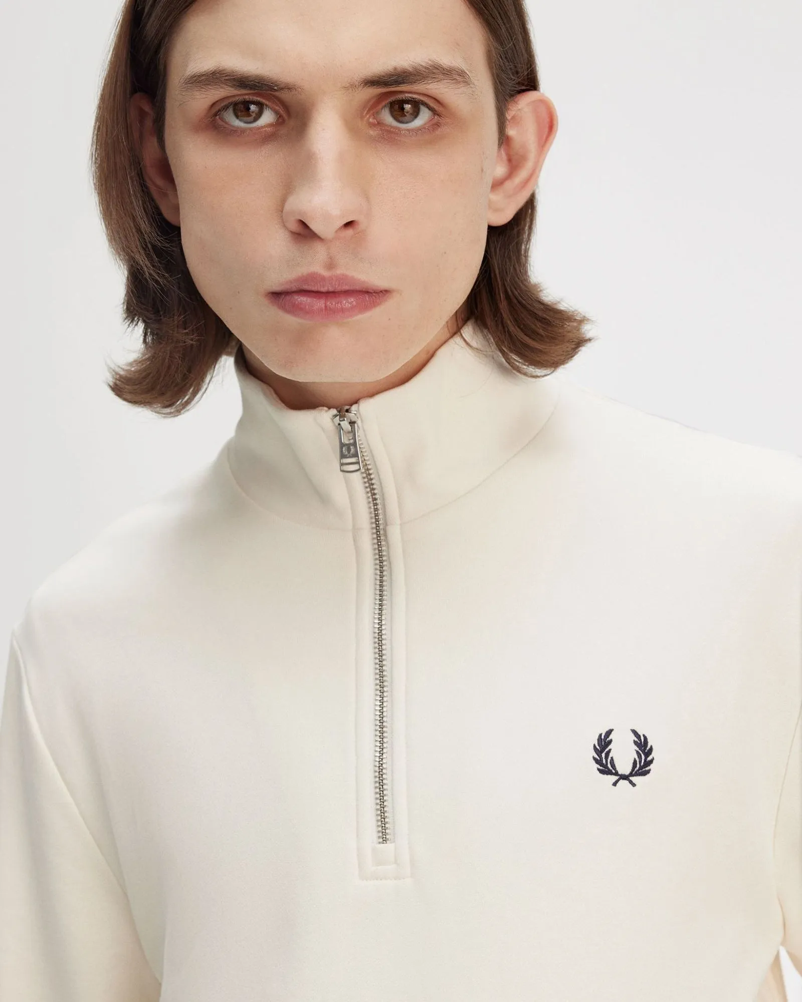 Fred Perry Half Zip Sweatshirt - Ecru / Tennis Blue