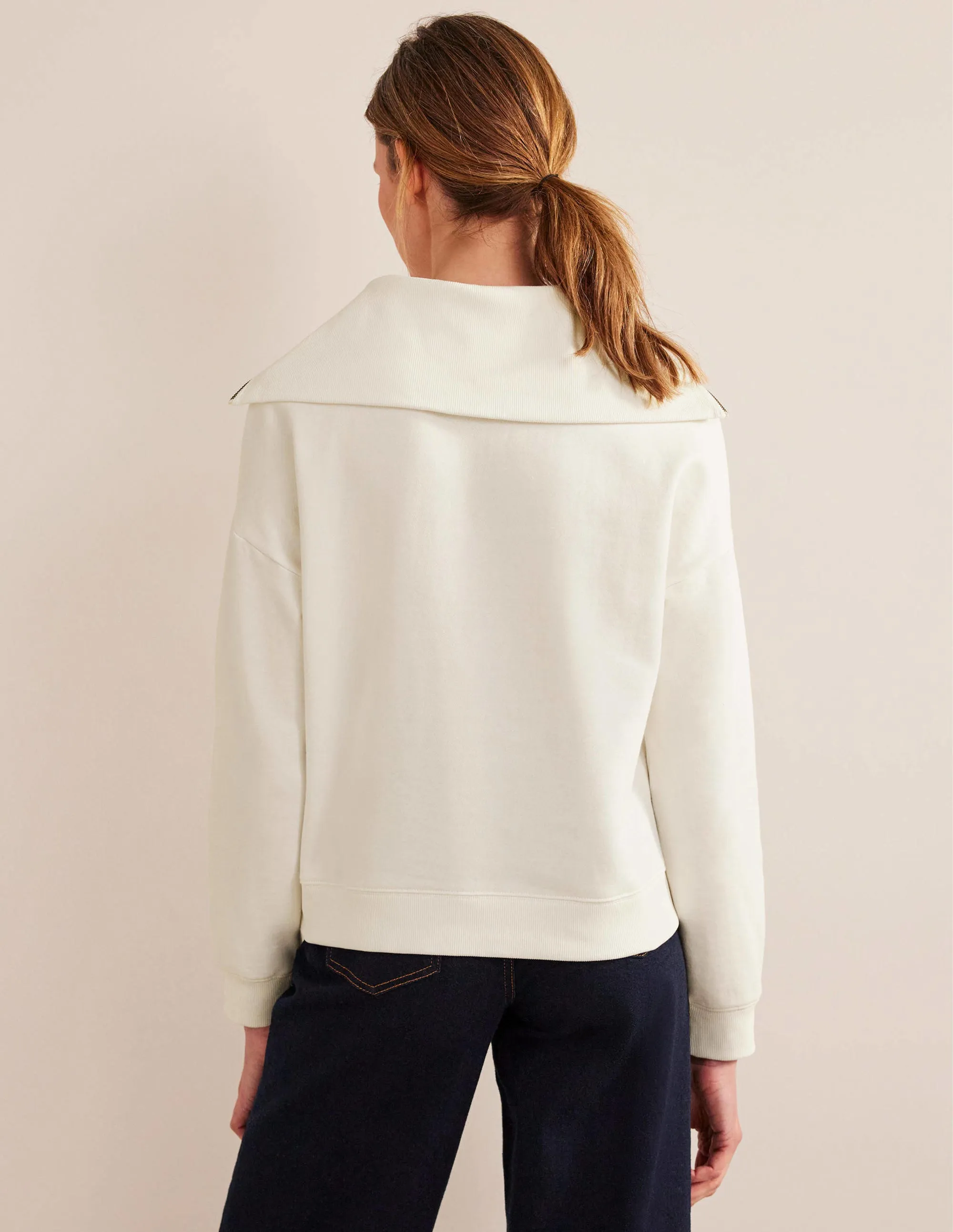Funnel Neck Zip Sweatshirt-Ivory