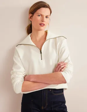 Funnel Neck Zip Sweatshirt-Ivory