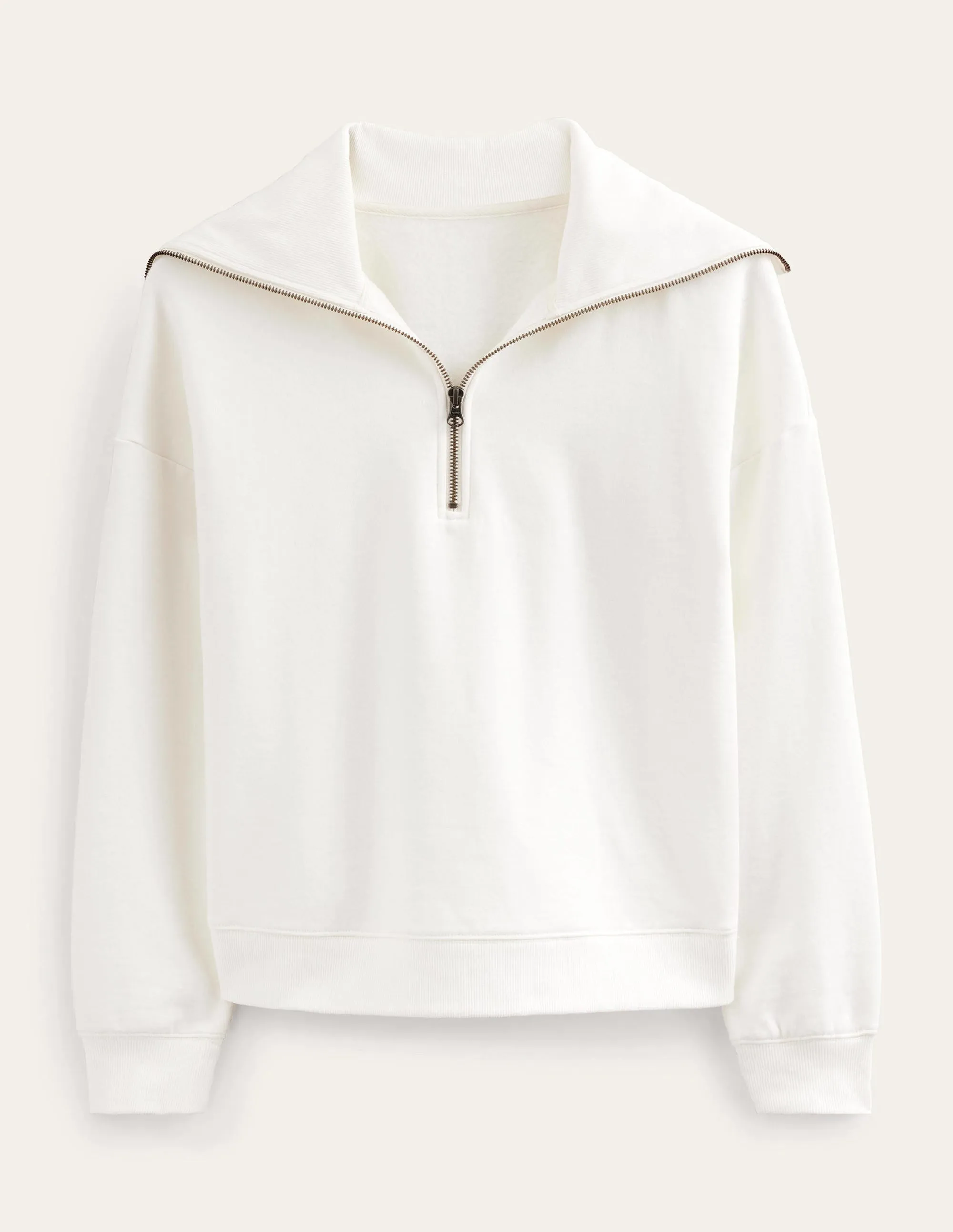Funnel Neck Zip Sweatshirt-Ivory