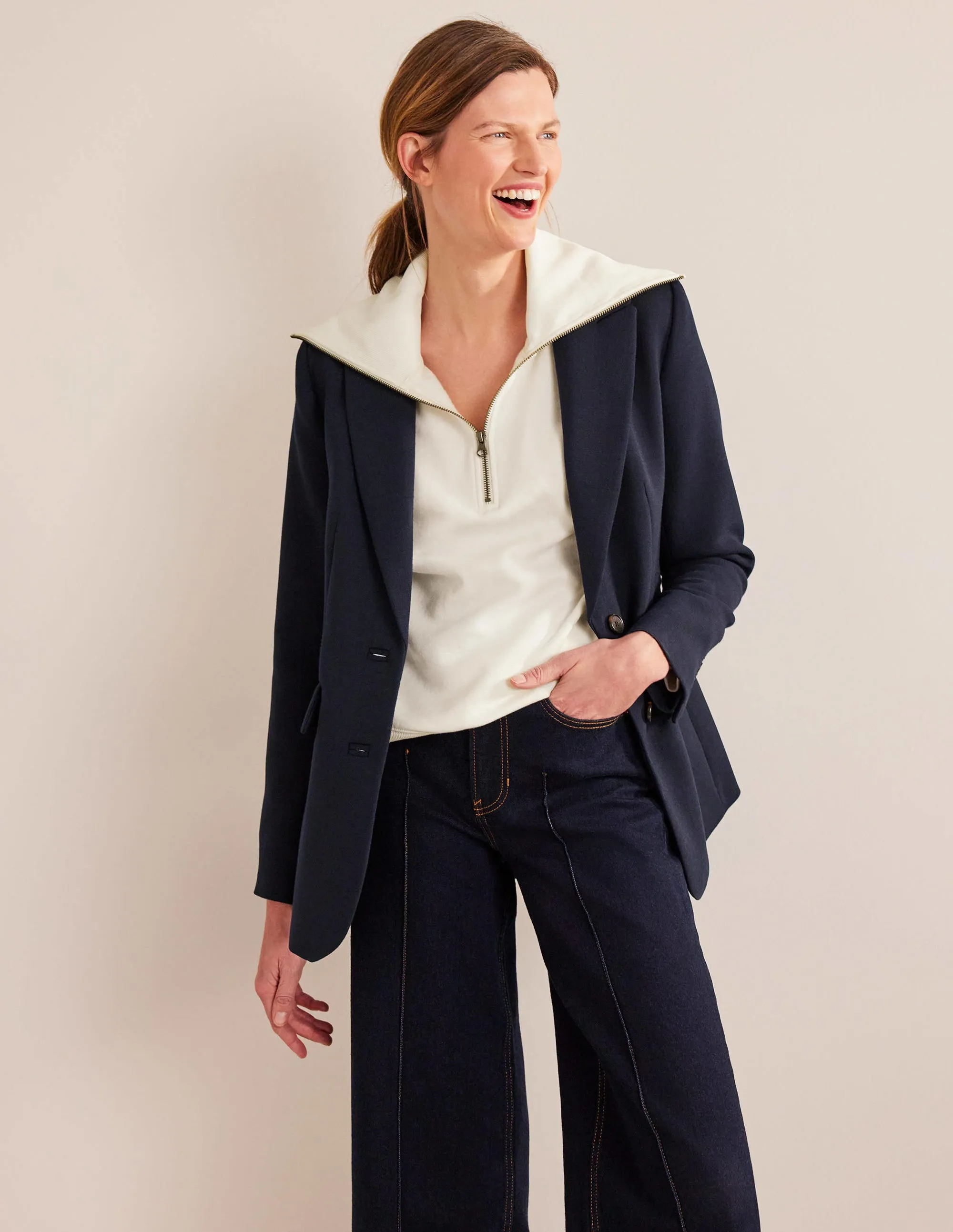 Funnel Neck Zip Sweatshirt-Ivory