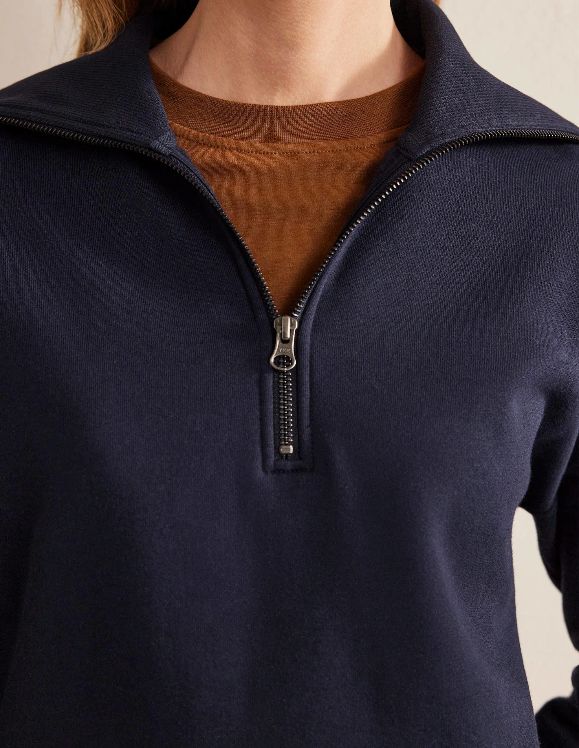 Funnel Neck Zip Sweatshirt-Navy