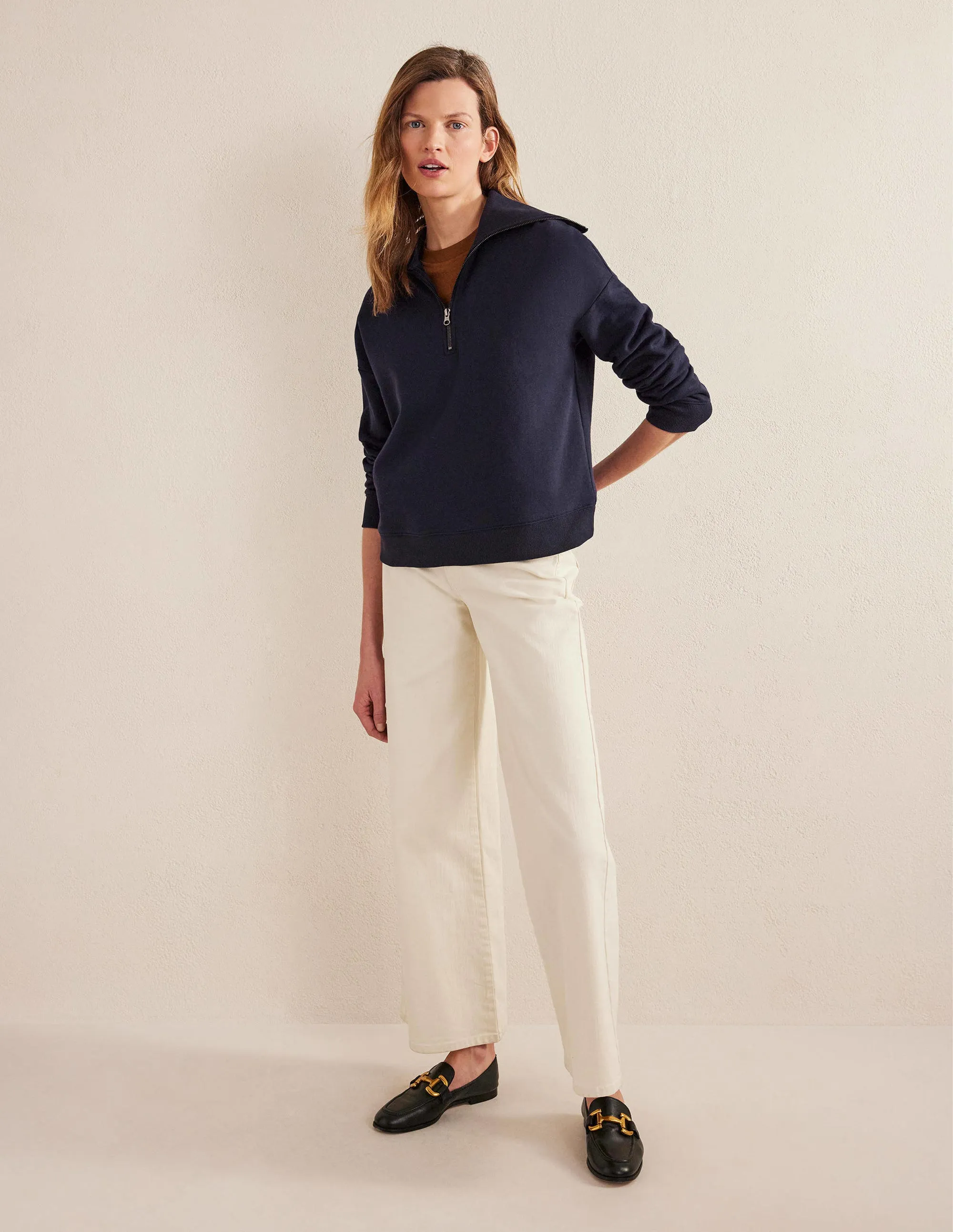 Funnel Neck Zip Sweatshirt-Navy