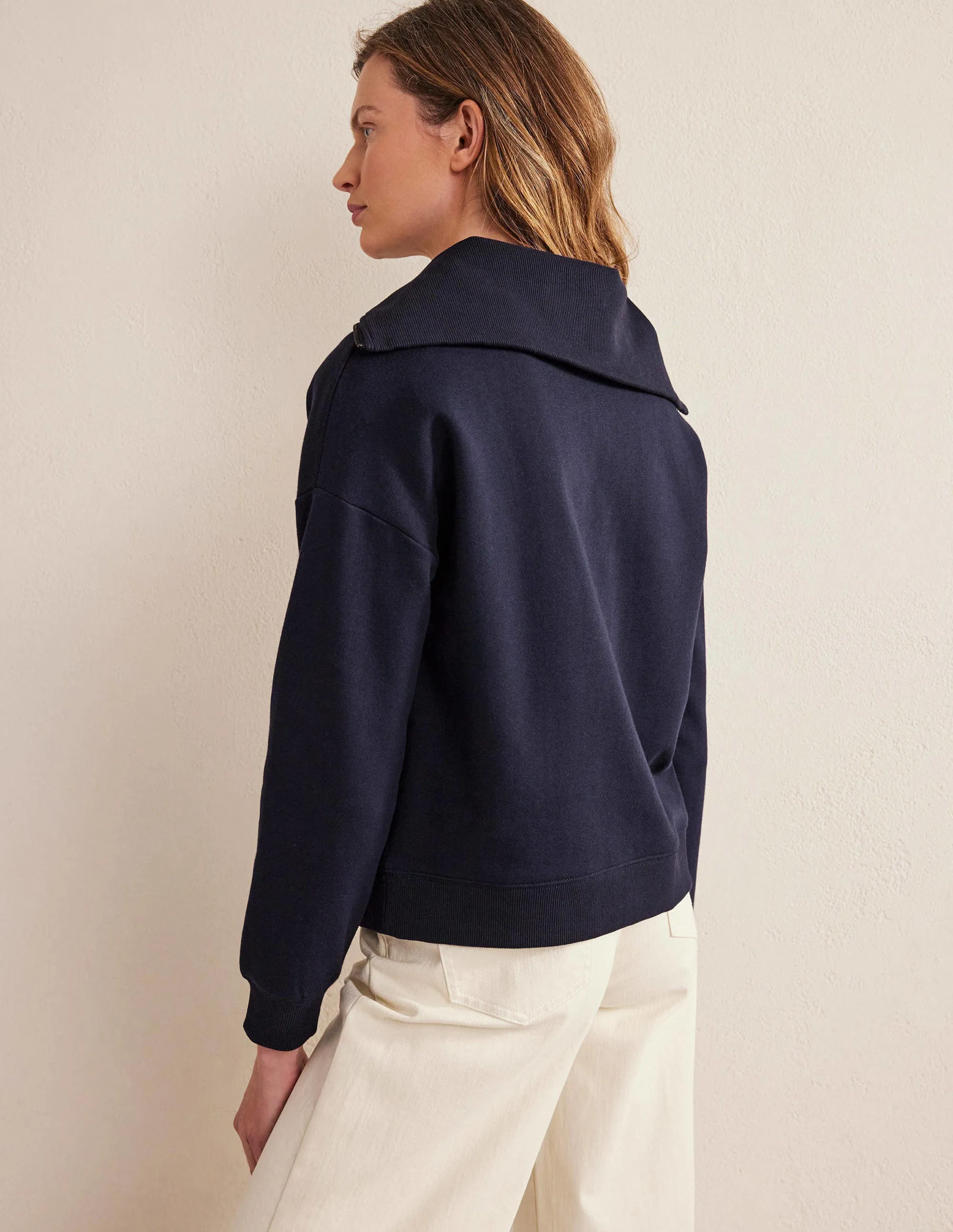 Funnel Neck Zip Sweatshirt-Navy