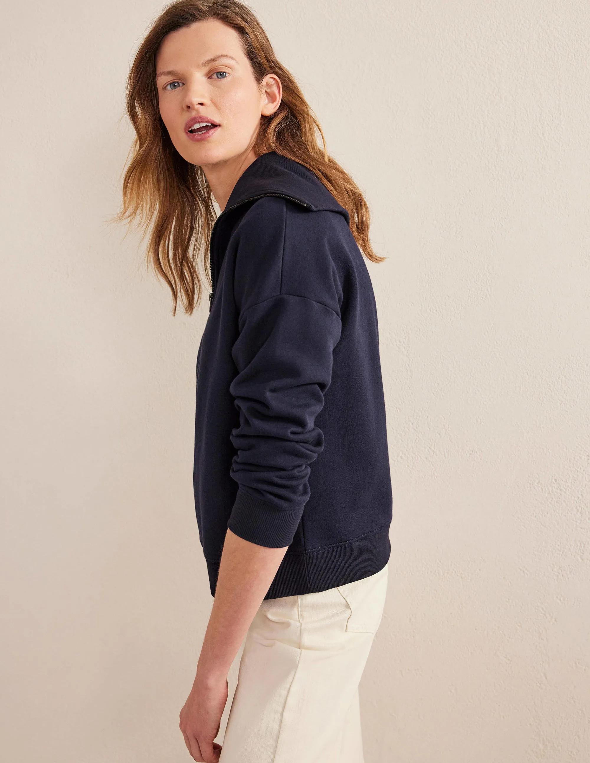 Funnel Neck Zip Sweatshirt-Navy