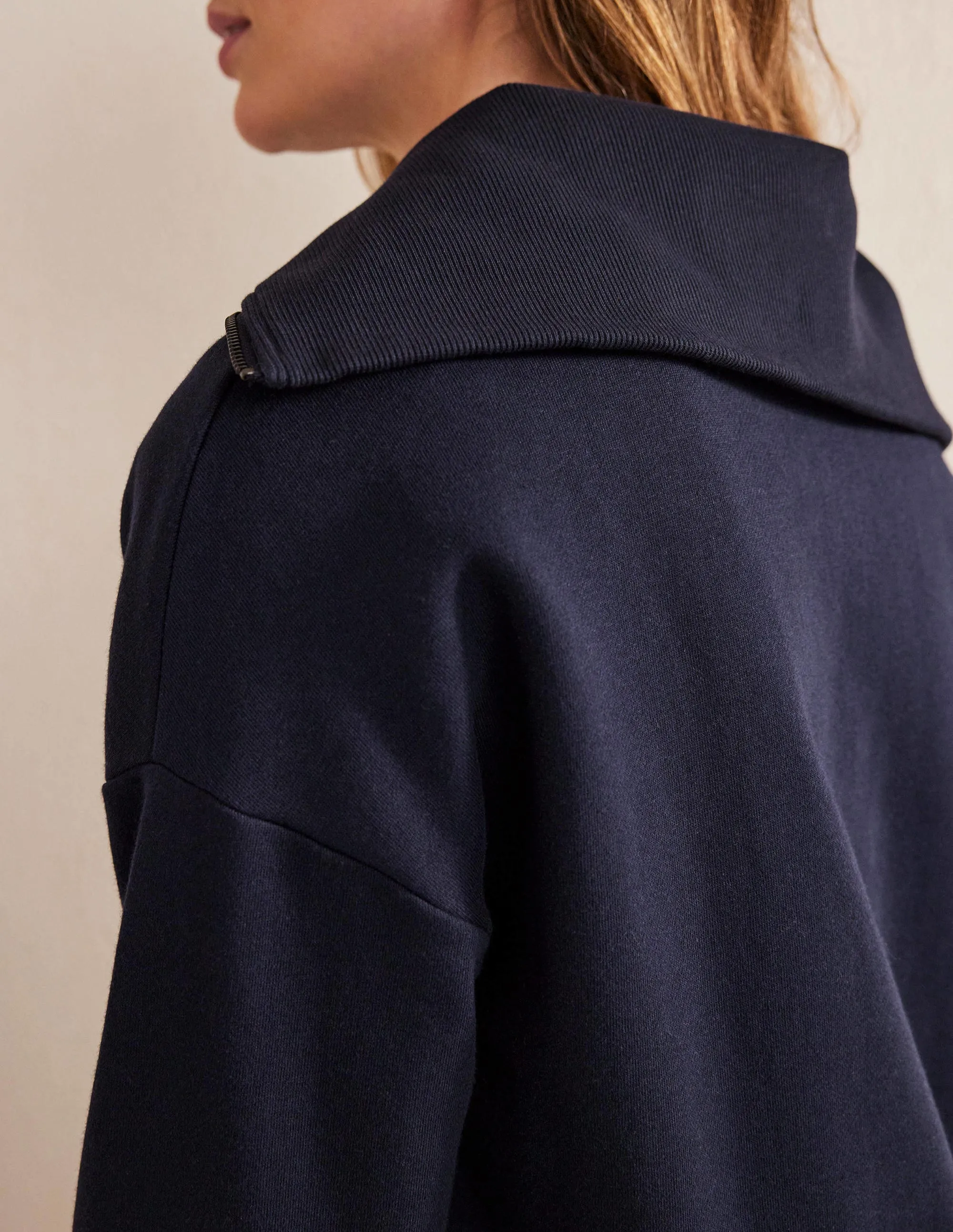 Funnel Neck Zip Sweatshirt-Navy