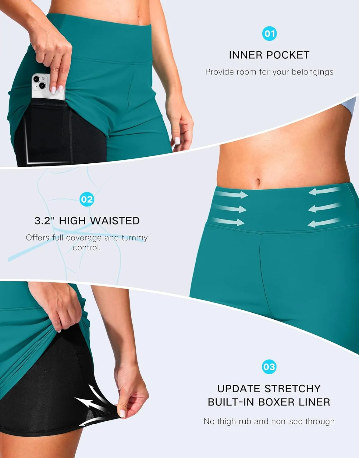 G Gradual Women's 4" Swim Board Shorts High Waisted Tummy Control Swimsuit Bathing Suit Bottoms for Women with Liner Pocket