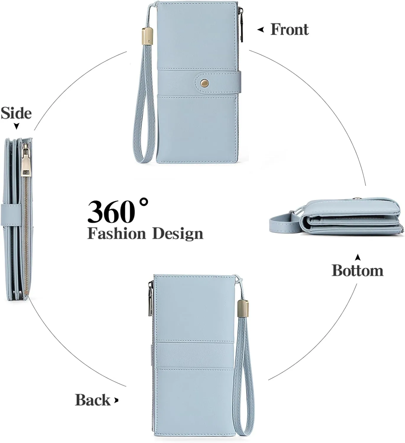 GAEKEAO Wallets for Women Leather RFID Blocking Large Capacity Card Case Ladies Wristlet Clutch Wallets Zipper Pocket with 4 ID Windows 20 Card Slots