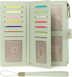 GAEKEAO Wallets for Women Leather RFID Blocking Large Capacity Card Case Ladies Wristlet Clutch Wallets Zipper Pocket with 4 ID Windows 22 Card Slots