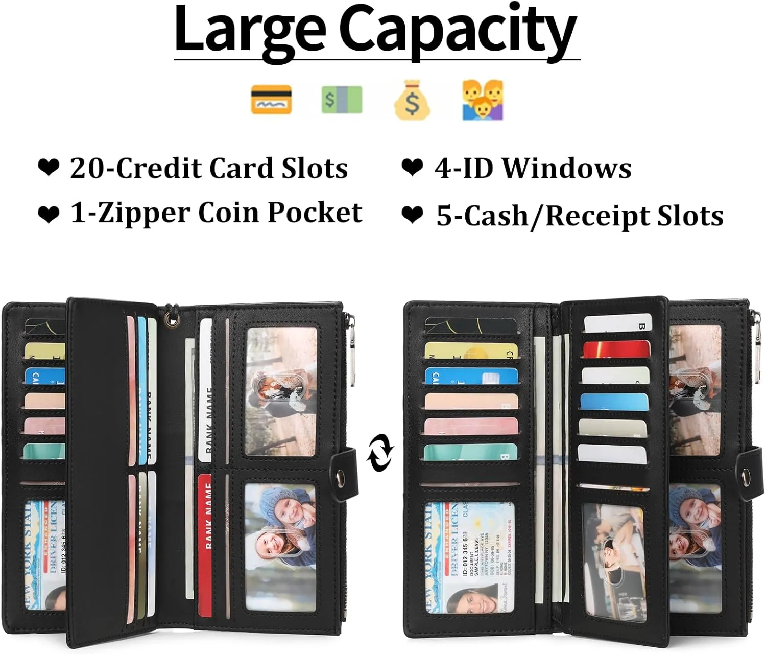 GAEKEAO Wallets for Women Leather RFID Blocking Large Capacity Card Case Ladies Wristlet Clutch Wallets Zipper Pocket with 4 ID Windows 23 Card Slots