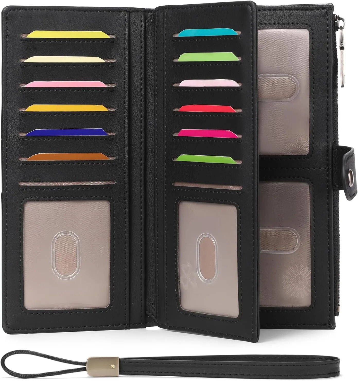 GAEKEAO Wallets for Women Leather RFID Blocking Large Capacity Card Case Ladies Wristlet Clutch Wallets Zipper Pocket with 4 ID Windows 23 Card Slots