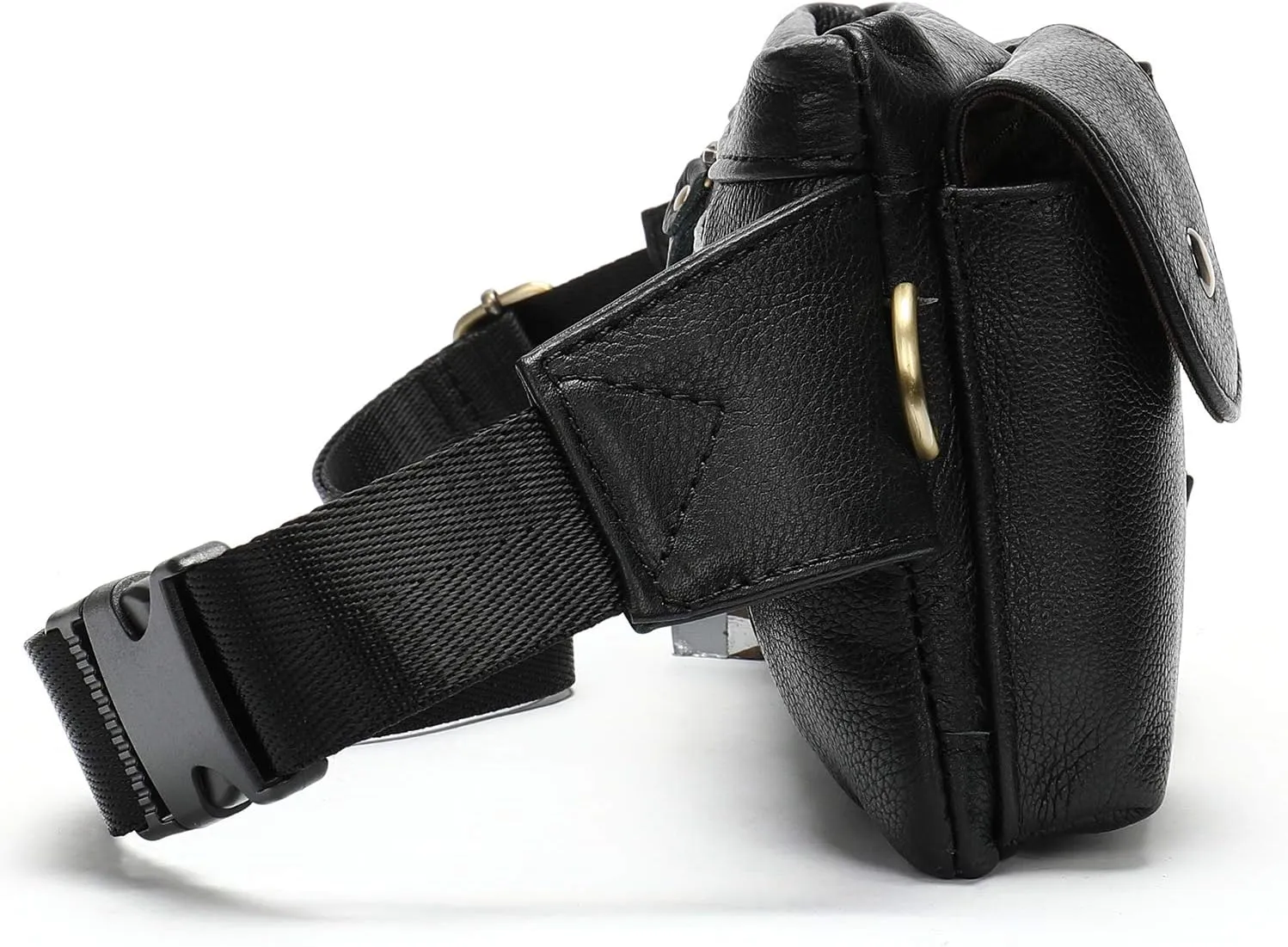Genuine Leather Black Fanny Pack Travel Slim Cross Body Belt Bag, Unisex for Women and Men