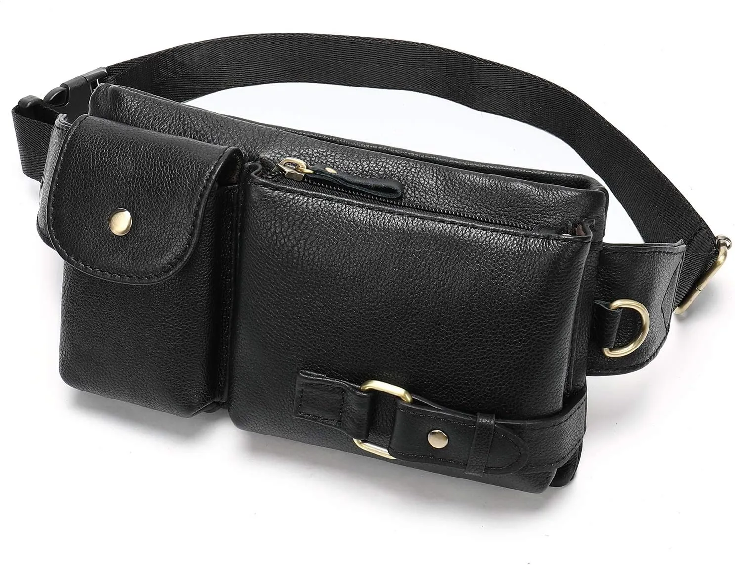 Genuine Leather Black Fanny Pack Travel Slim Cross Body Belt Bag, Unisex for Women and Men