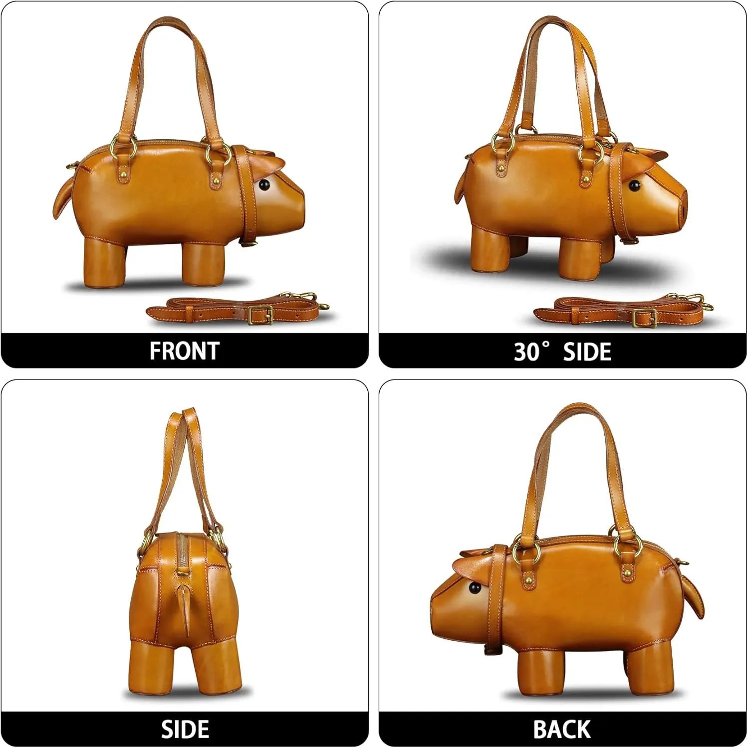 Genuine Leather Handbags for Women Cute Pig Shape Fashion Shoulder Bag Crossbody Bag Vintage Satchel Purses with Strap 2024
