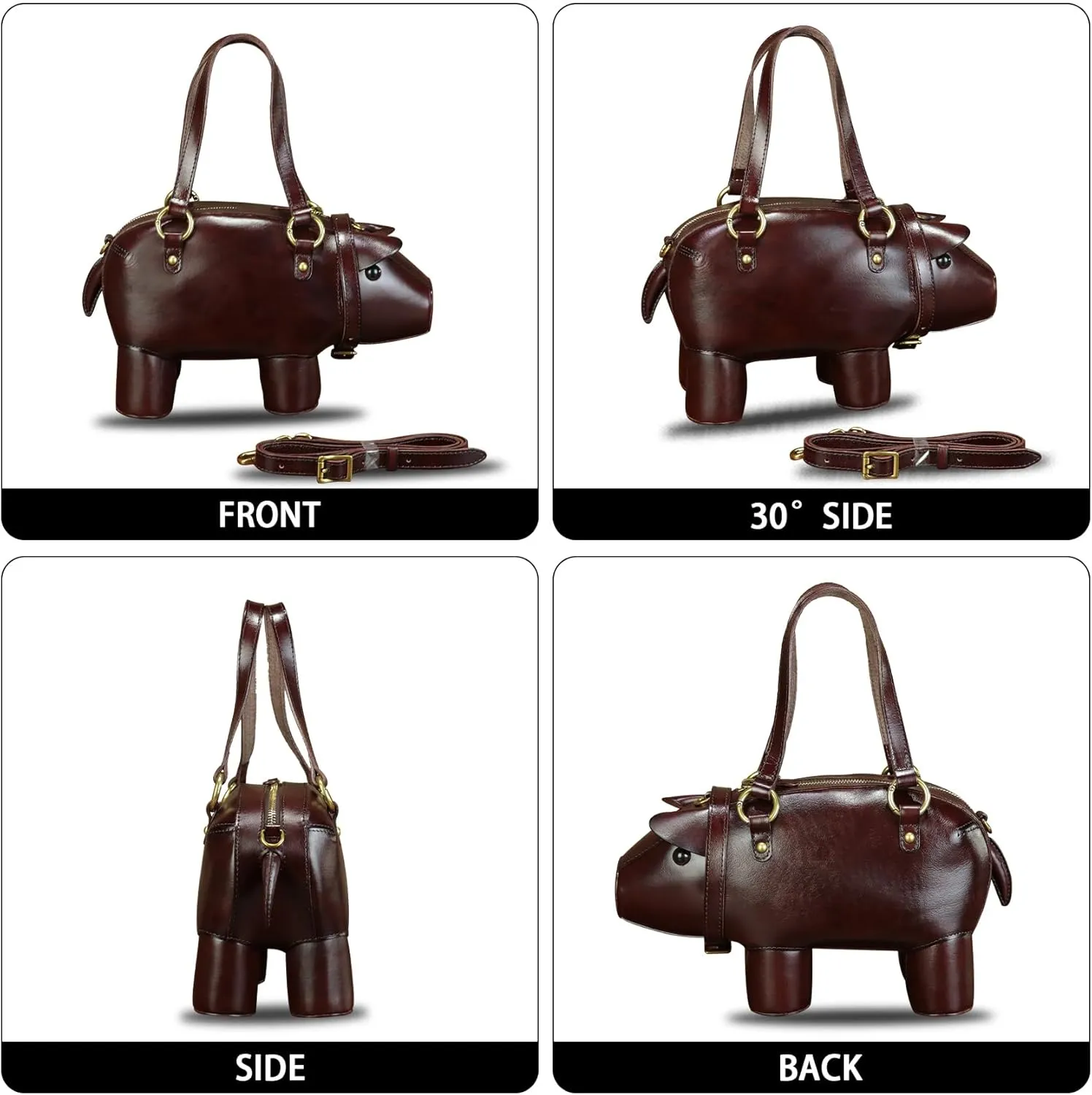 Genuine Leather Handbags for Women Cute Pig Shape Fashion Shoulder Bag Crossbody Bag Vintage Satchel Purses with Strap 2024