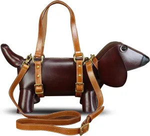 Genuine Leather Handbags for Women Handmade Cute Dog Shape Fashion Shoulder Bag Crossbody Bag Vintage Satchel Purses 2024 (Coffee)