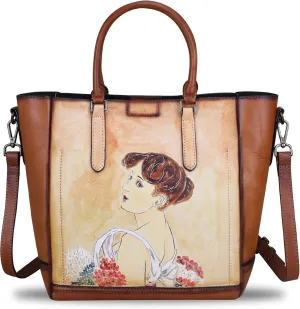 Genuine Leather Handbags for Women Vintage Handmade Tote Purse Cowhide Shoulder Bag Satchel Top-Handle Bags for Ladies