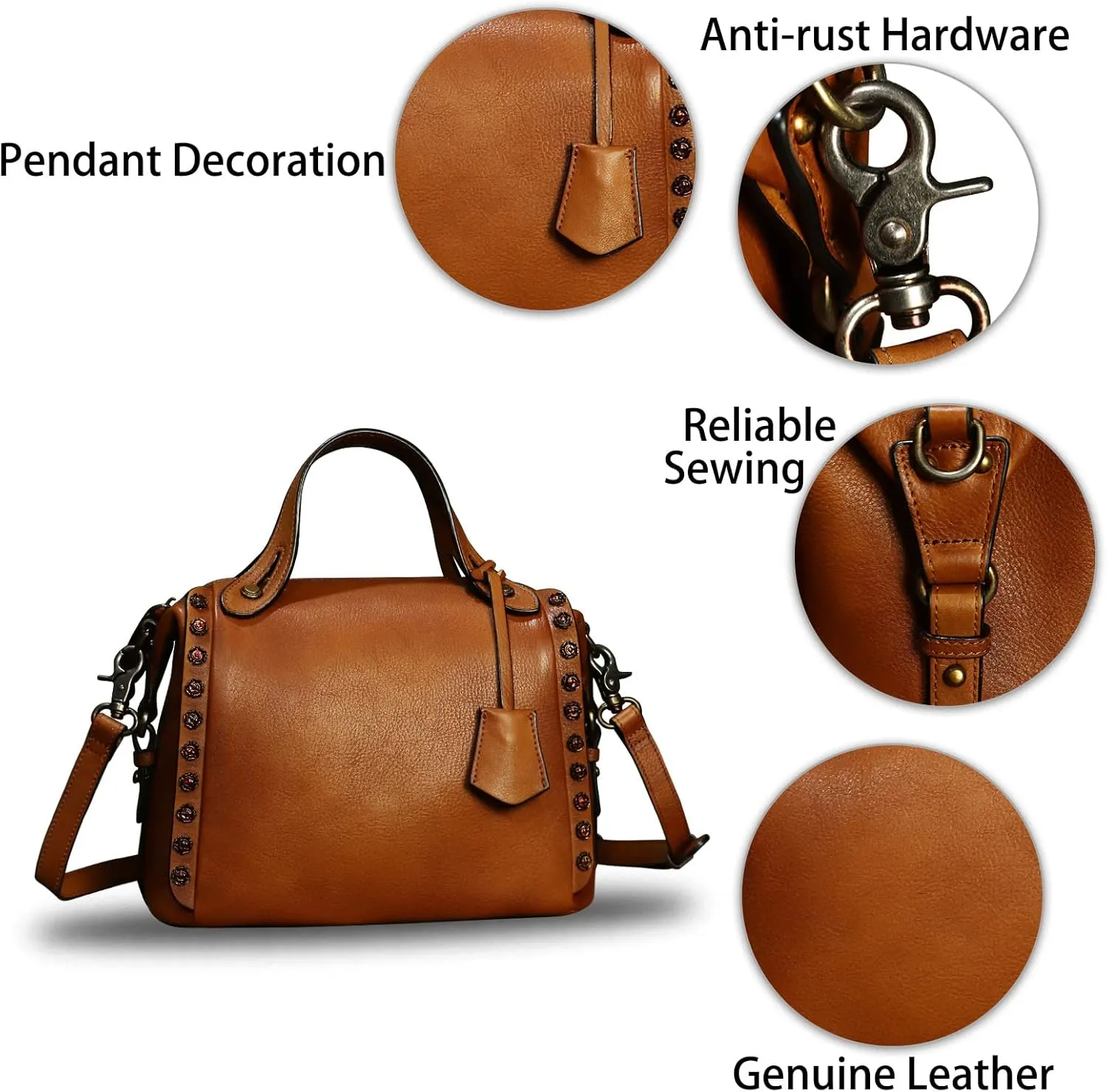 Genuine Leather Satchel Handbag for Women Retro Handmade Top Handle Crossbody Shoulder Bag Purses