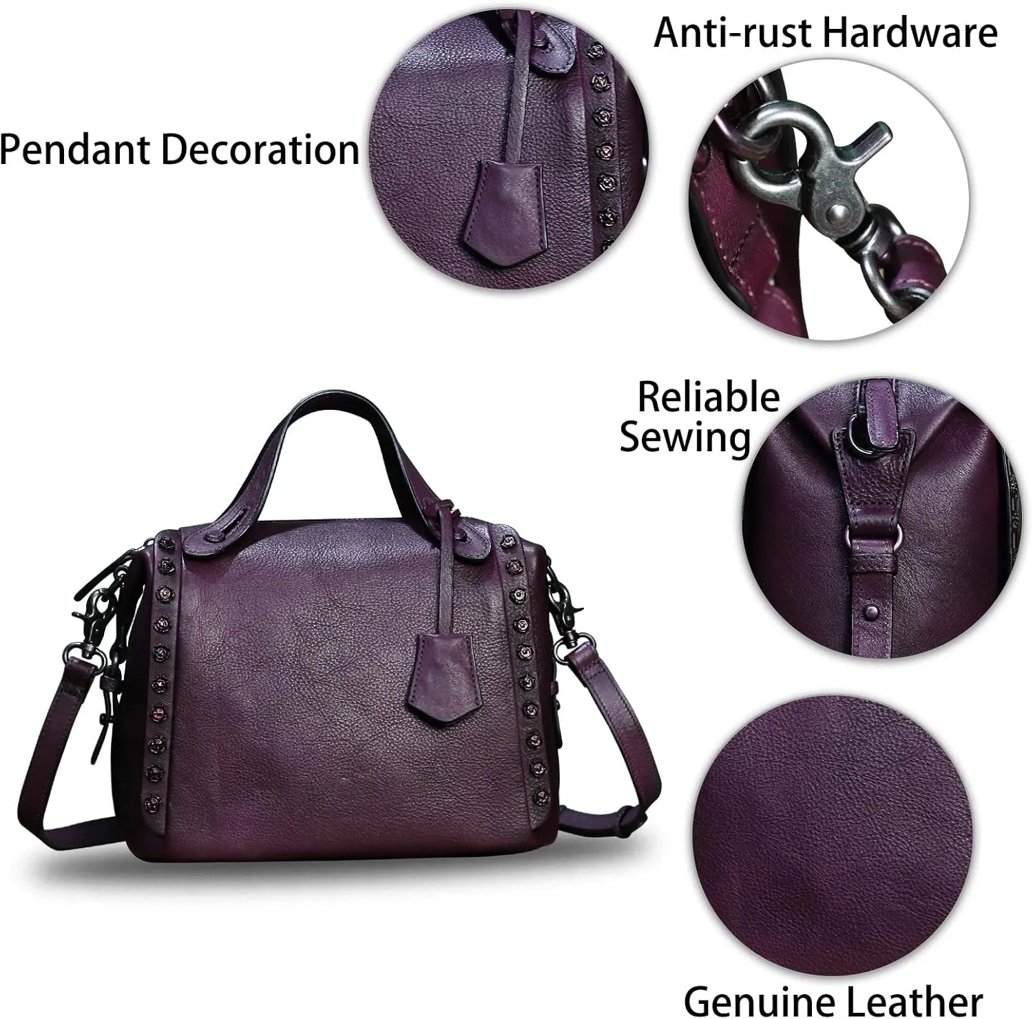 Genuine Leather Satchel Handbag for Women Retro Handmade Top Handle Crossbody Shoulder Bag Purses