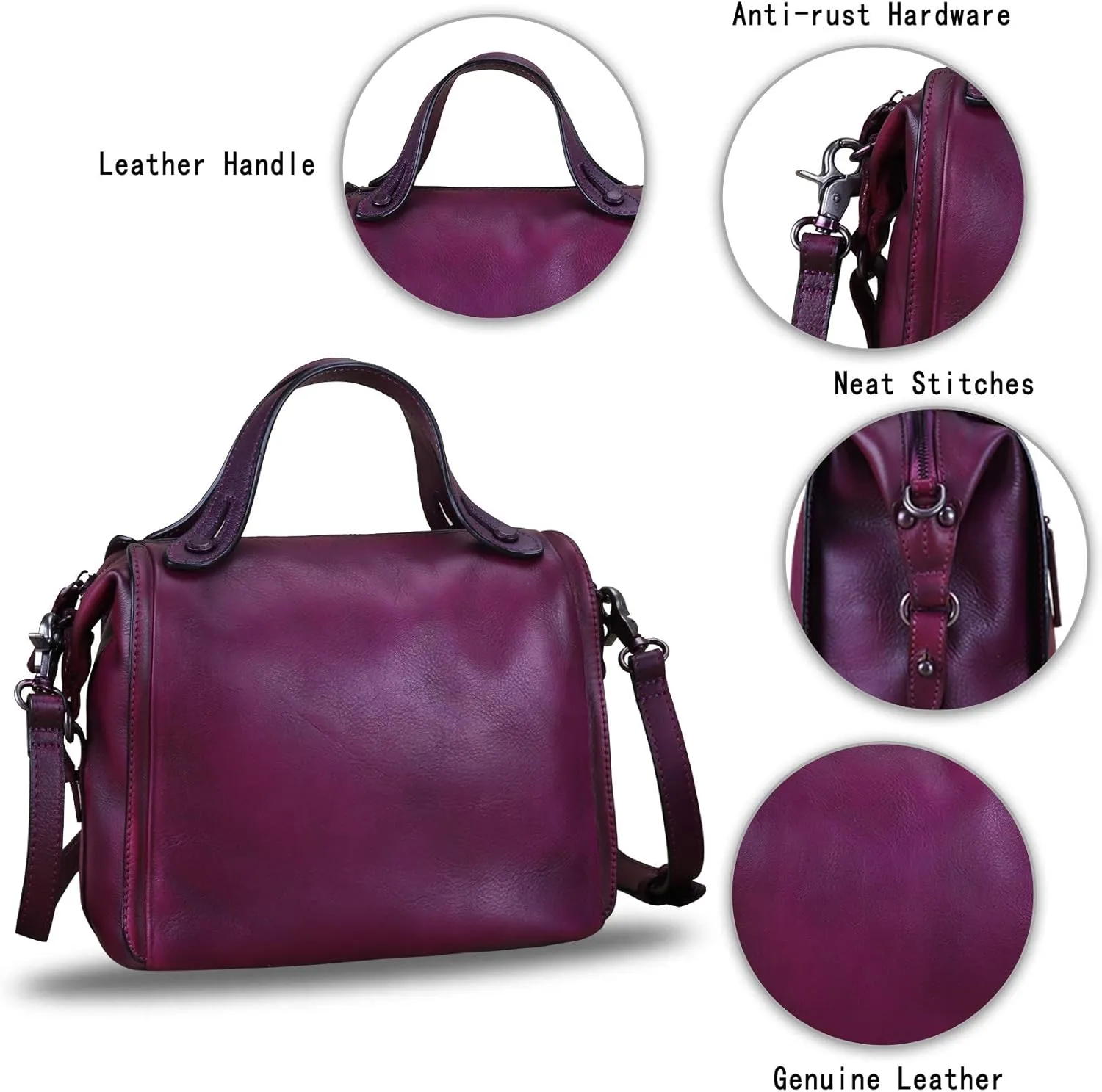 Genuine Leather Satchel Purse for Women Retro Handmade Top Handle Handbag Designer Crossbody Bags