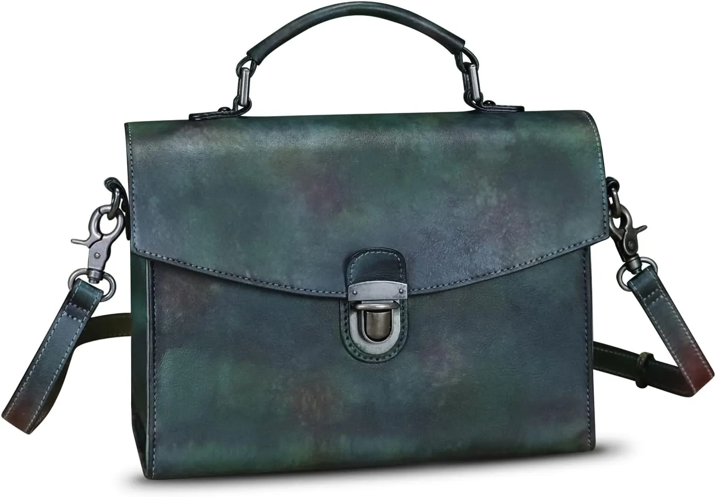 Genuine Leather Satchel Purse for Women Vintage Handmade Top Handle Handbag Retro Designer Crossbody Bags