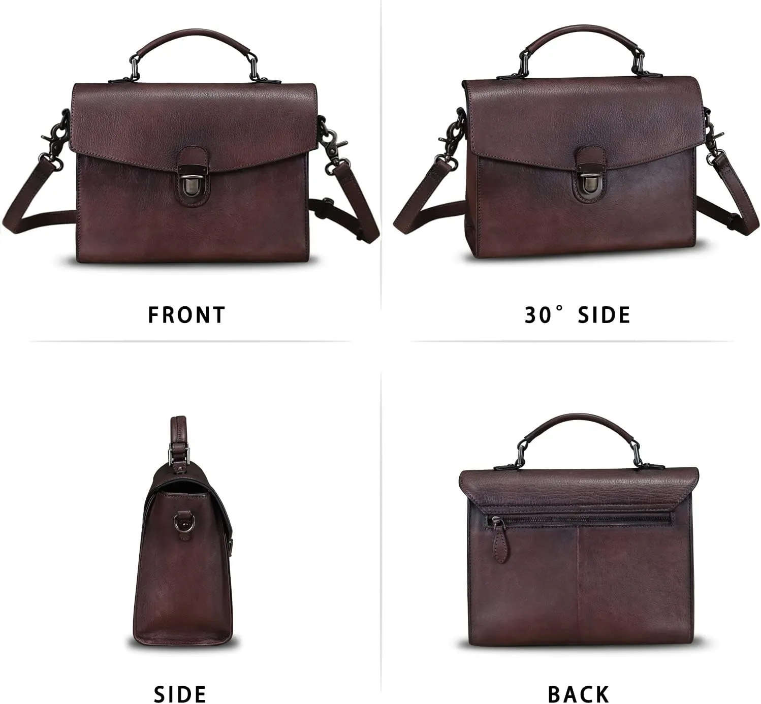 Genuine Leather Satchel Purse for Women Vintage Handmade Top Handle Handbag Retro Designer Crossbody Bags