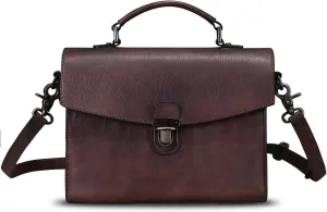 Genuine Leather Satchel Purse for Women Vintage Handmade Top Handle Handbag Retro Designer Crossbody Bags