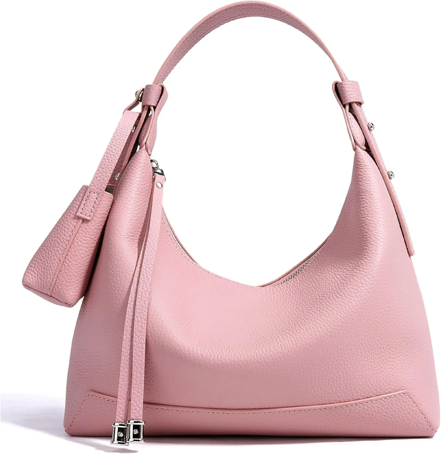 Genuine Leather Shoulder Bags for Women, Cute Hobo Purse with Mini Pouch Two Removable Straps Work Travel