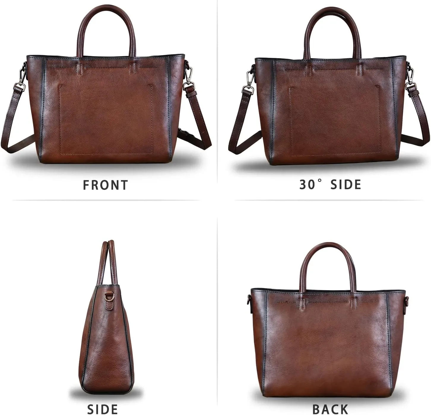 Genuine Leather Top Handle Handbag for Women Retro Satchel Vintage Cowhide Handmade Crossbody Handbags Purse Hobo Bag