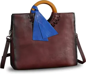 Genuine Leather Top Handle Handbag for Women Vintage Satchel Retro Cowhide Handmade Crossbody Bag Purses