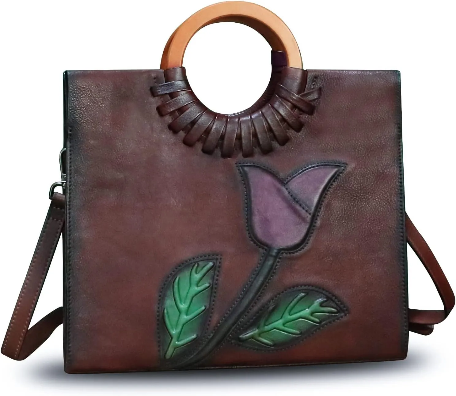 Genuine Leather Top Handle Handbag for Women Vintage Satchel Retro Cowhide Handmade Crossbody Bag Purses