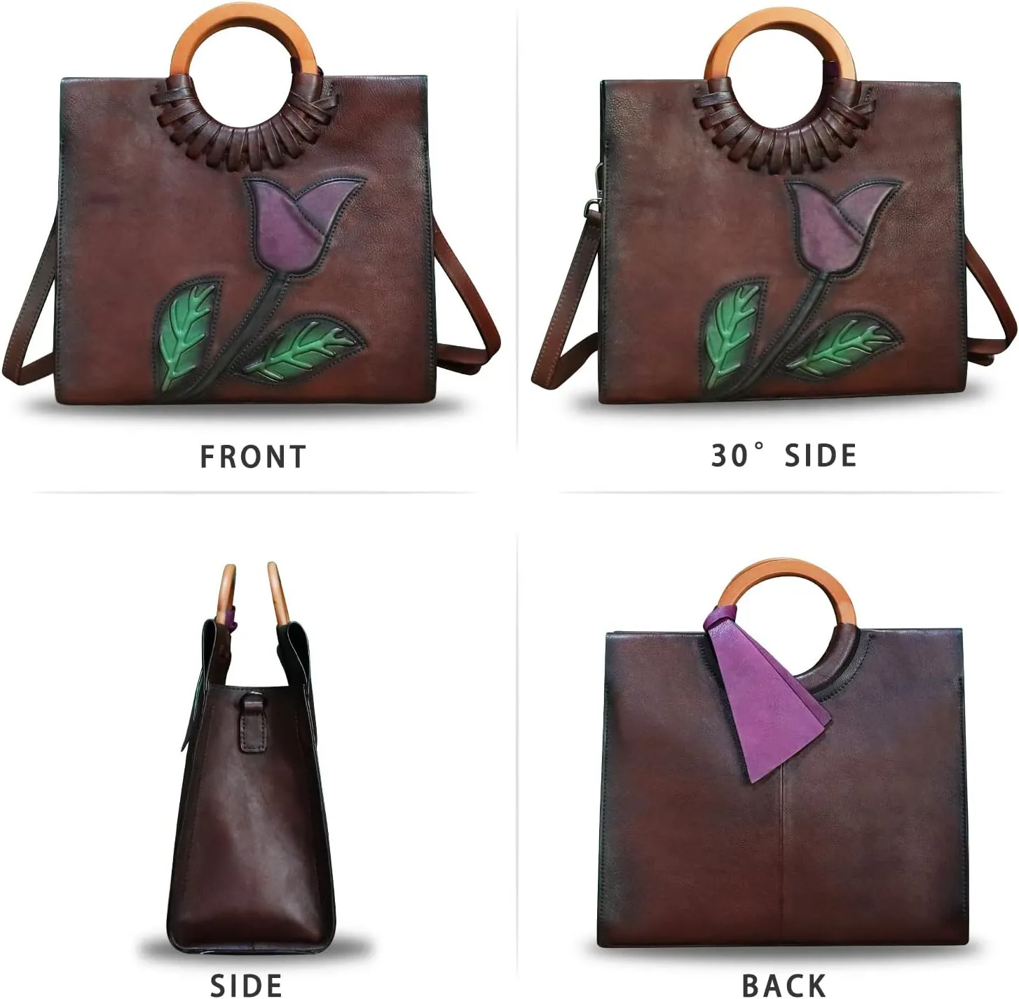 Genuine Leather Top Handle Handbag for Women Vintage Satchel Retro Cowhide Handmade Crossbody Bag Purses