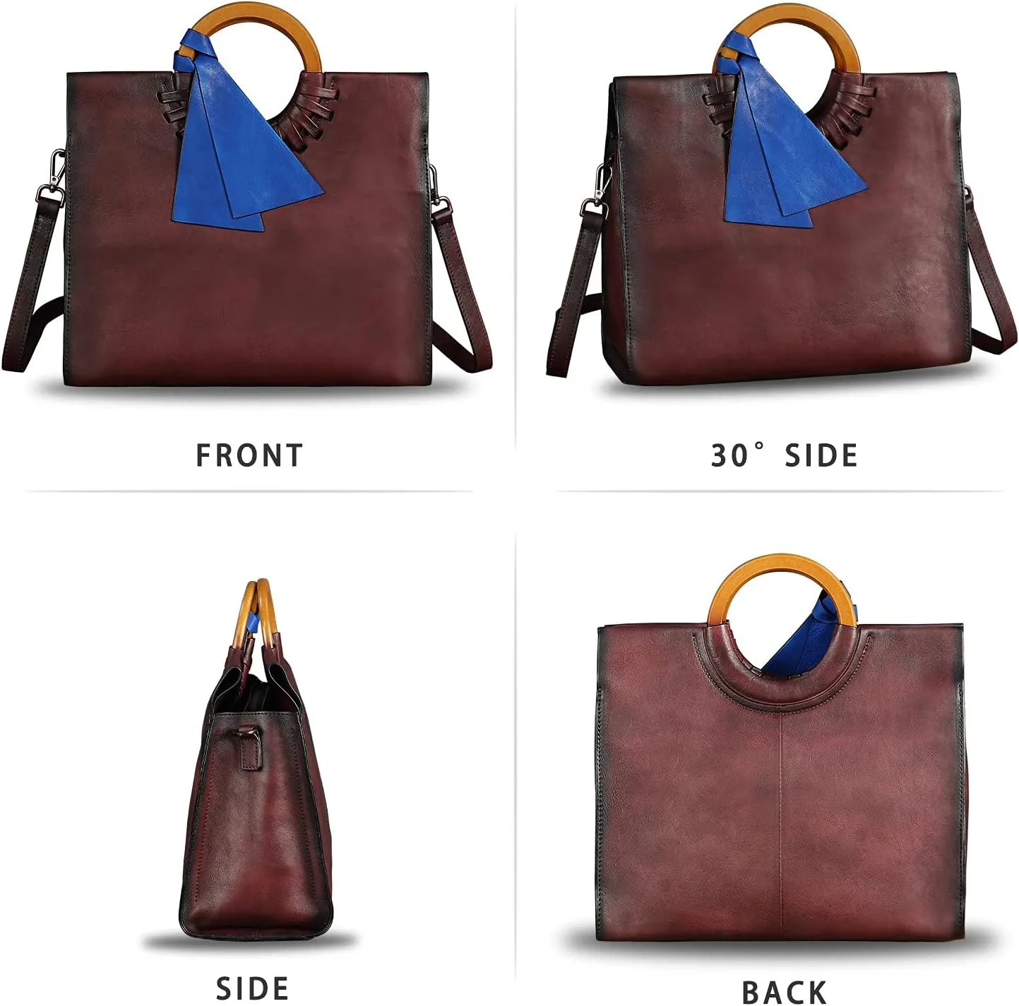 Genuine Leather Top Handle Handbag for Women Vintage Satchel Retro Cowhide Handmade Crossbody Bag Purses