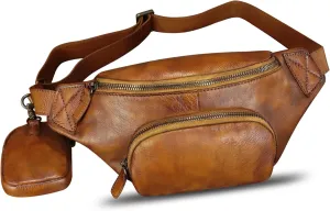 Genuine Leather Waist Bag Hip Bag Fanny Packs for Women and Men Real Leather Fanny Bag Sling Bag Crossbody Bags Chest Purses (Brown)