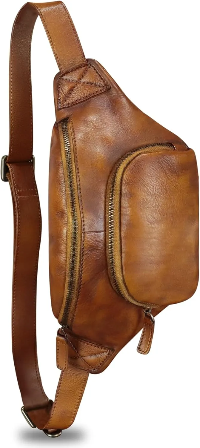 Genuine Leather Waist Bag Hip Bag Fanny Packs for Women and Men Real Leather Fanny Bag Sling Bag Crossbody Bags Chest Purses (Brown)