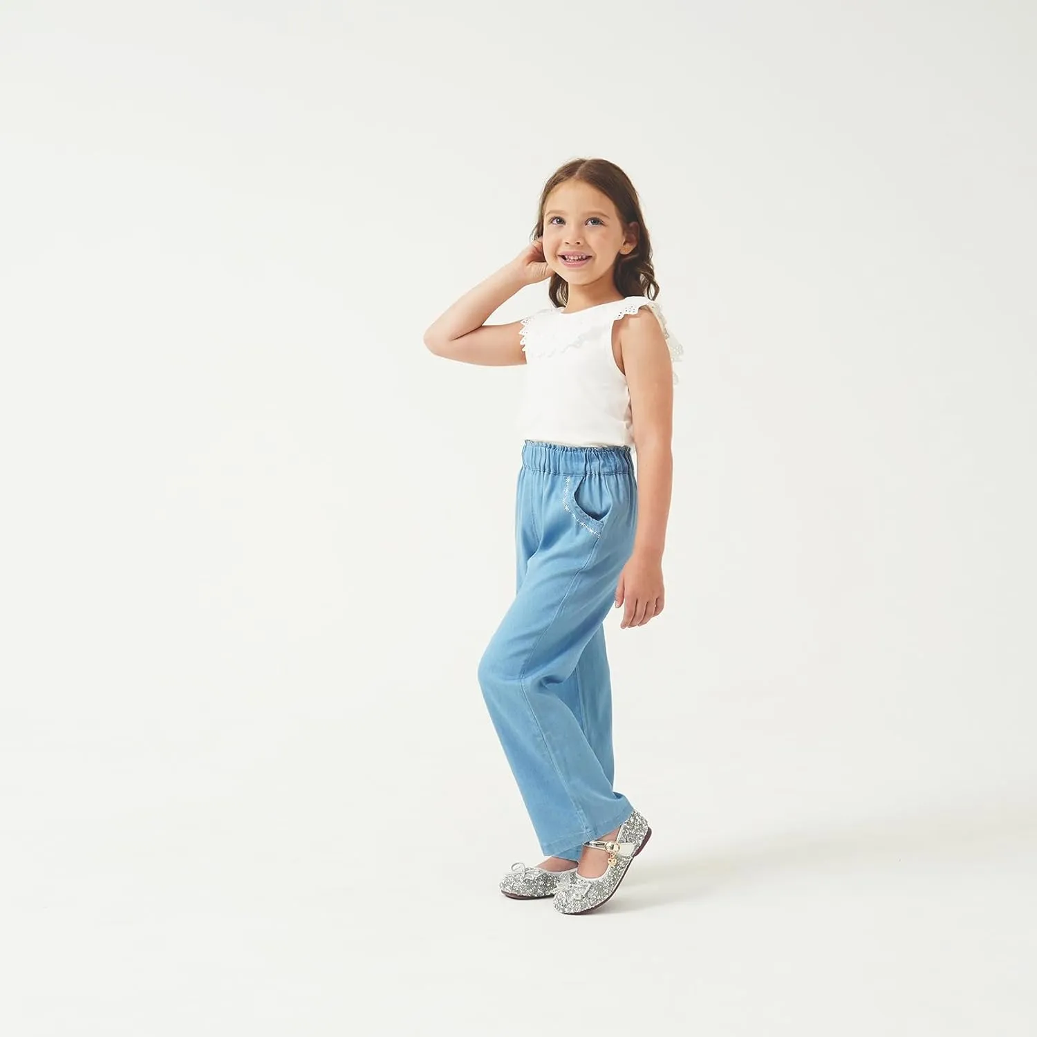 Girls Pants with Pockets Pull On Lightweight Bell Bottoms Straight Leg Baggy Jeans for Girls Flare School Pants